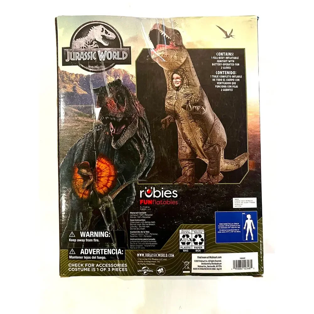 Kids Inflatable T Rex Costume, Jurassic World, Child One Size - New in Box